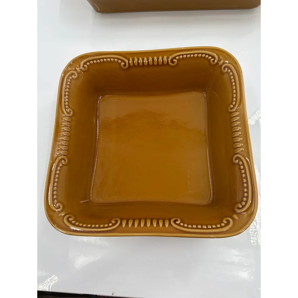Worldwide‎ Home Products Ceramic Bakeware Set 3pc Brown Beaded Scroll Stoneware
